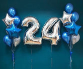 Σύνθεση Μπαλονιών Ασημί - Μπλε & Αστερια Foil